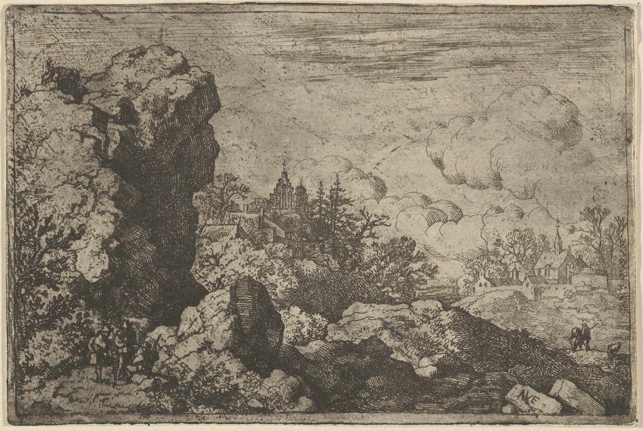 De tre resenärerna vid foten av High Rock, 1600-talet. av Allart van Everdingen
