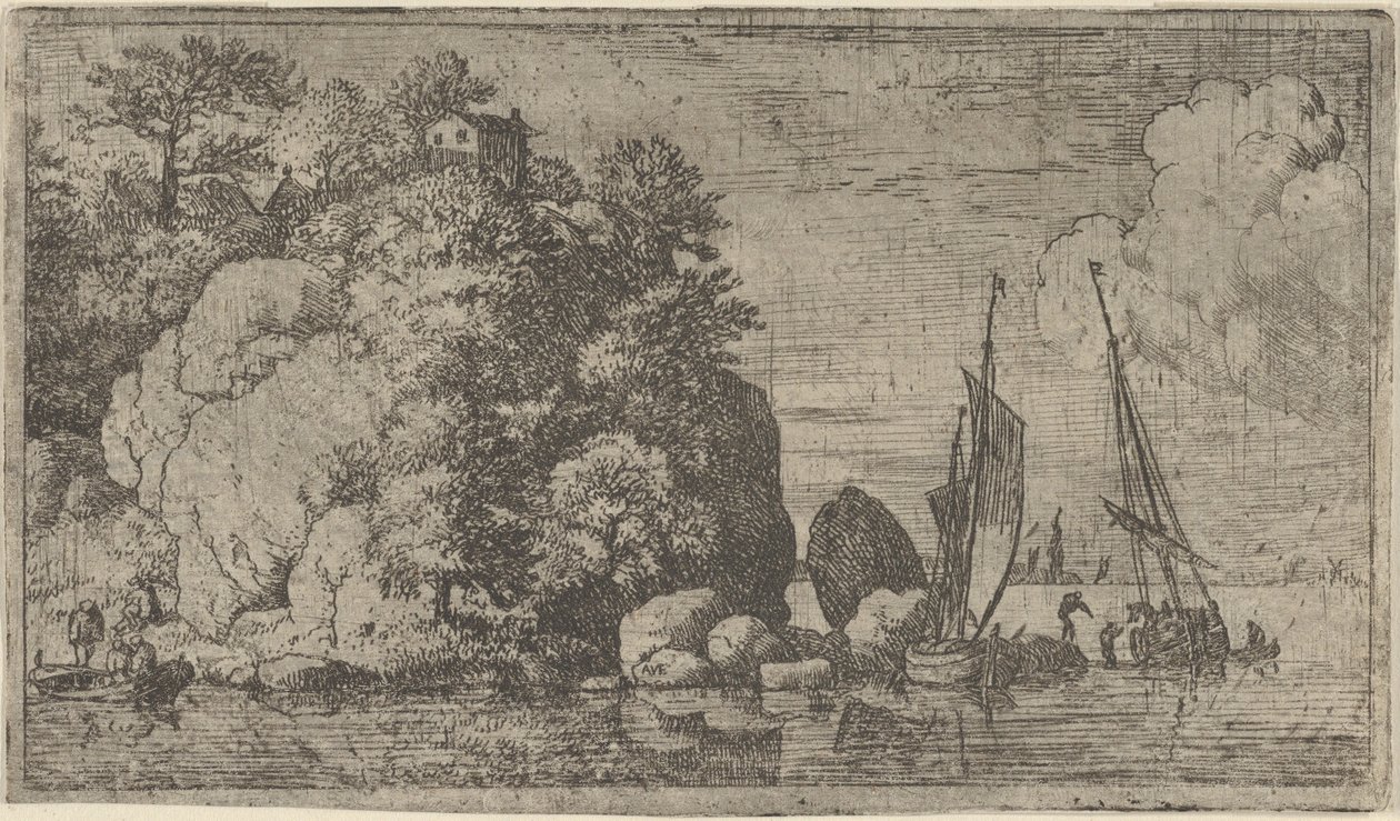 De två båtarna på floden, 1600-talet. av Allart van Everdingen