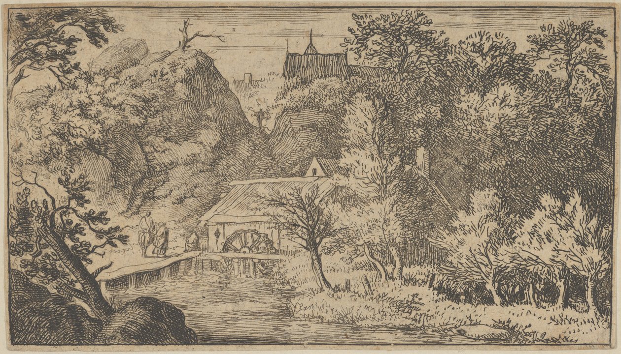 Vattenkvarnen vid foten av berget, 1600-talet. av Allart van Everdingen