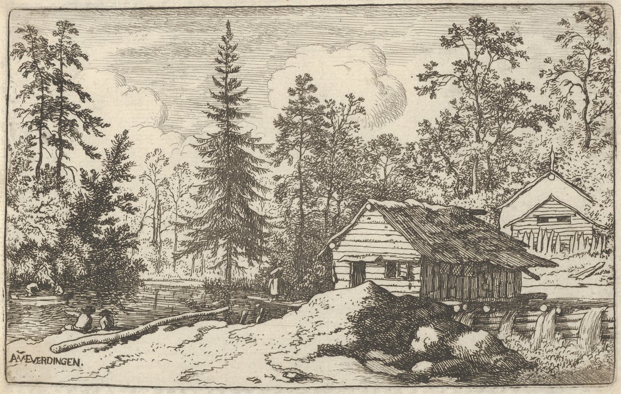 Kvinnan tittar mot båten, 1600-talet. av Allart van Everdingen