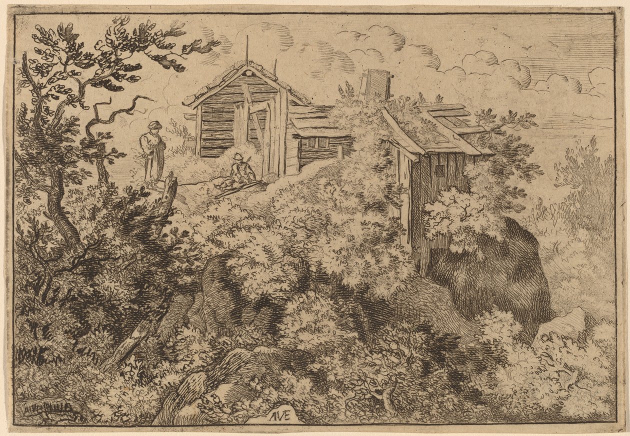 Three Cottages on a Rock, förmodligen ca. 16451656. av Allart van Everdingen