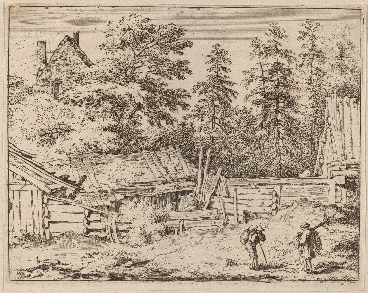 Tre stugor, troligen ca. 16451656. av Allart van Everdingen