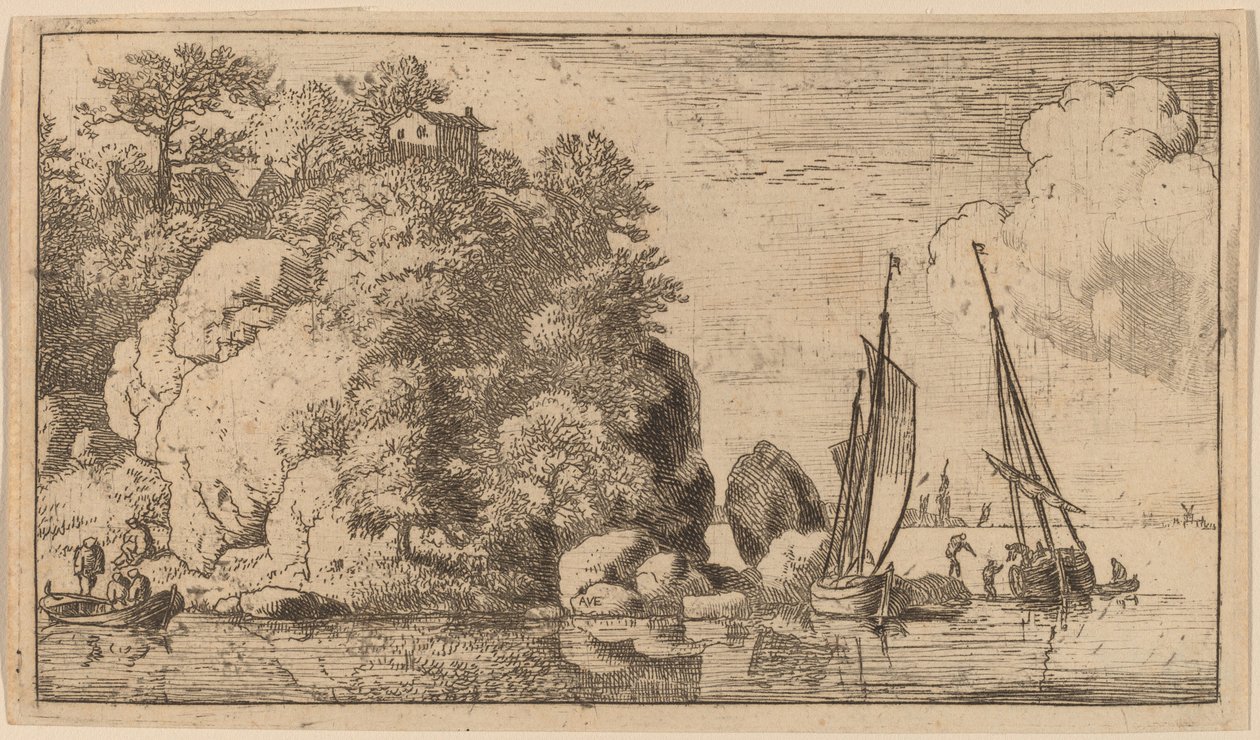 Två båtar på en bred flod, troligen ca. 16451656. av Allart van Everdingen