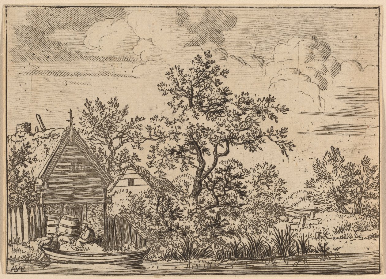Två fat framför en stuga, troligen ca. 16451656. av Allart van Everdingen
