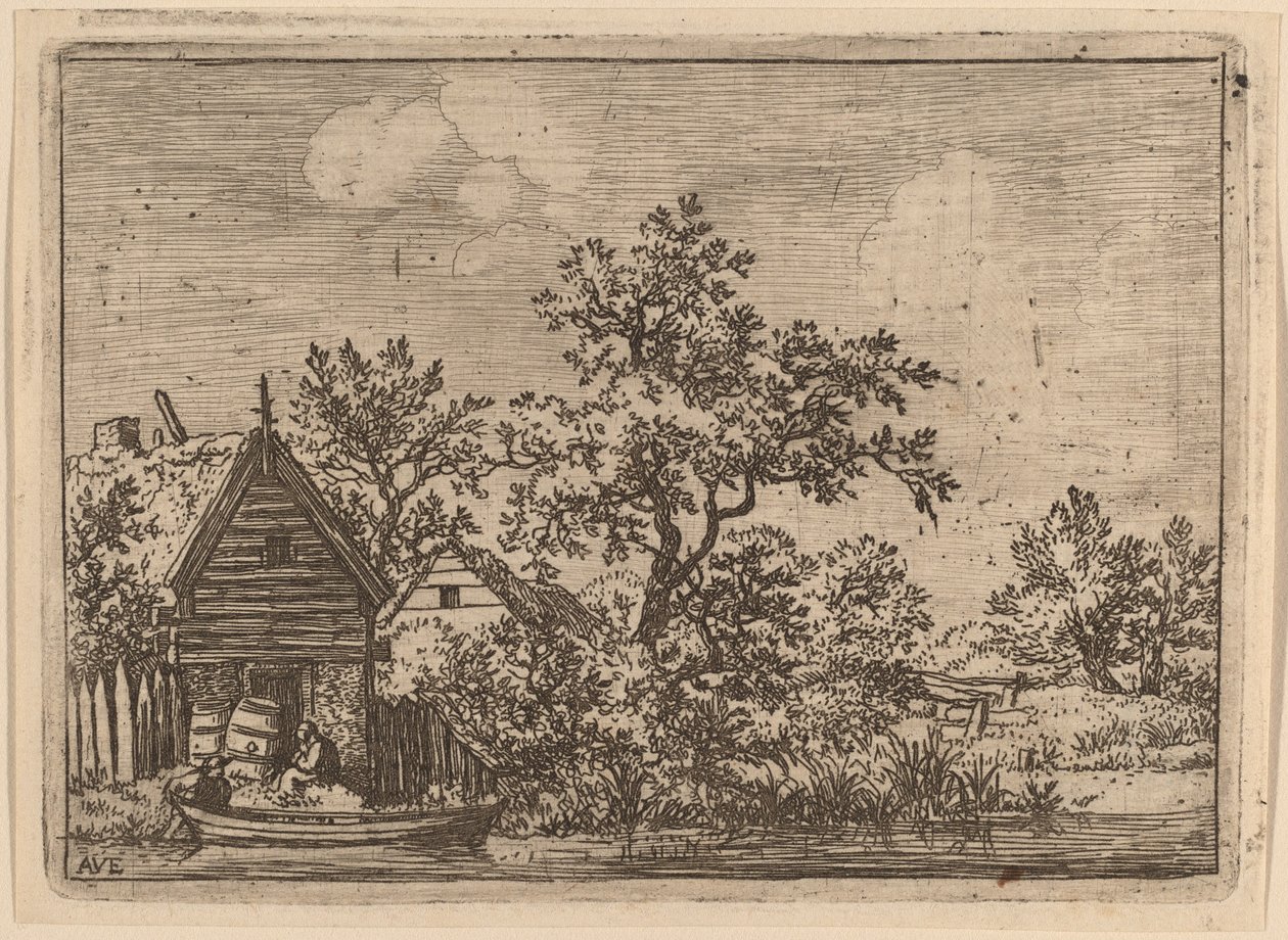Två fat framför en stuga, troligen ca. 16451656. av Allart van Everdingen