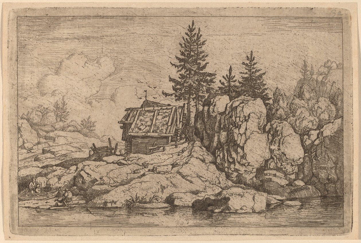 Två granar nära stugor, troligen ca. 16451656. av Allart van Everdingen