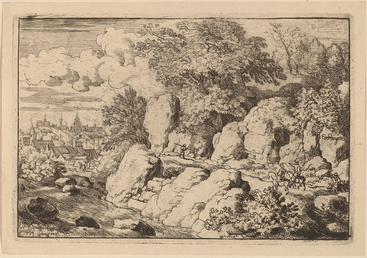 Två ryttare på en stenig stig, förmodligen ca. 16451656. av Allart van Everdingen
