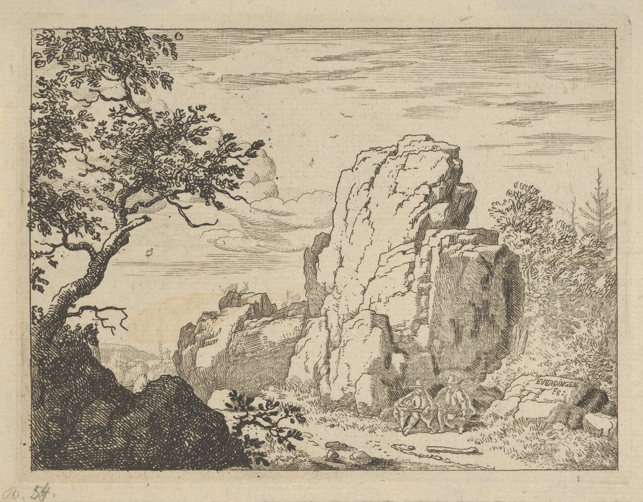 Två män som sitter vid foten av en hög klippa, 1600-talet. av Allart van Everdingen