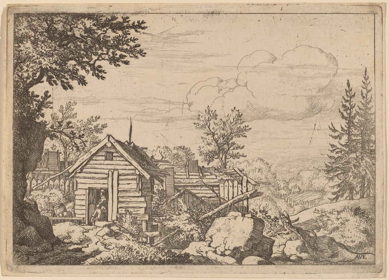 Två män i dörröppningen till en koja, förmodligen ca. 16451656. av Allart van Everdingen