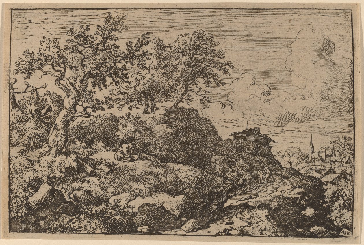 Två bönder sittande på en kulle, troligen ca. 16451656. av Allart van Everdingen