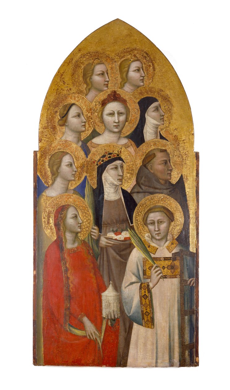 Saints and Angels, ca 1370 (tempera och bladguld på trä) av Allegretto Nuzi