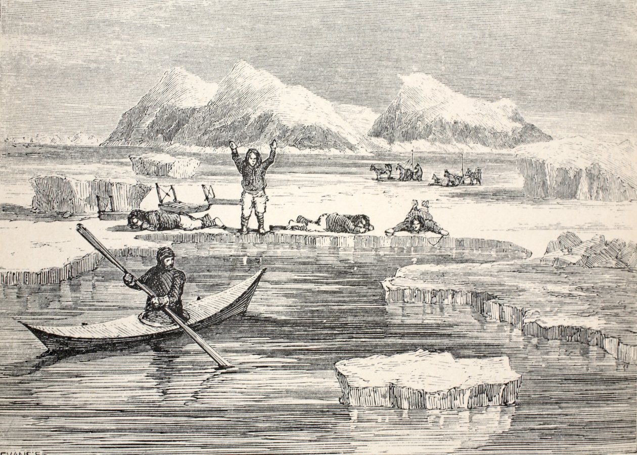 Eskimåer imiterar djur för att få européer att närma sig, 1859 av Allen Young