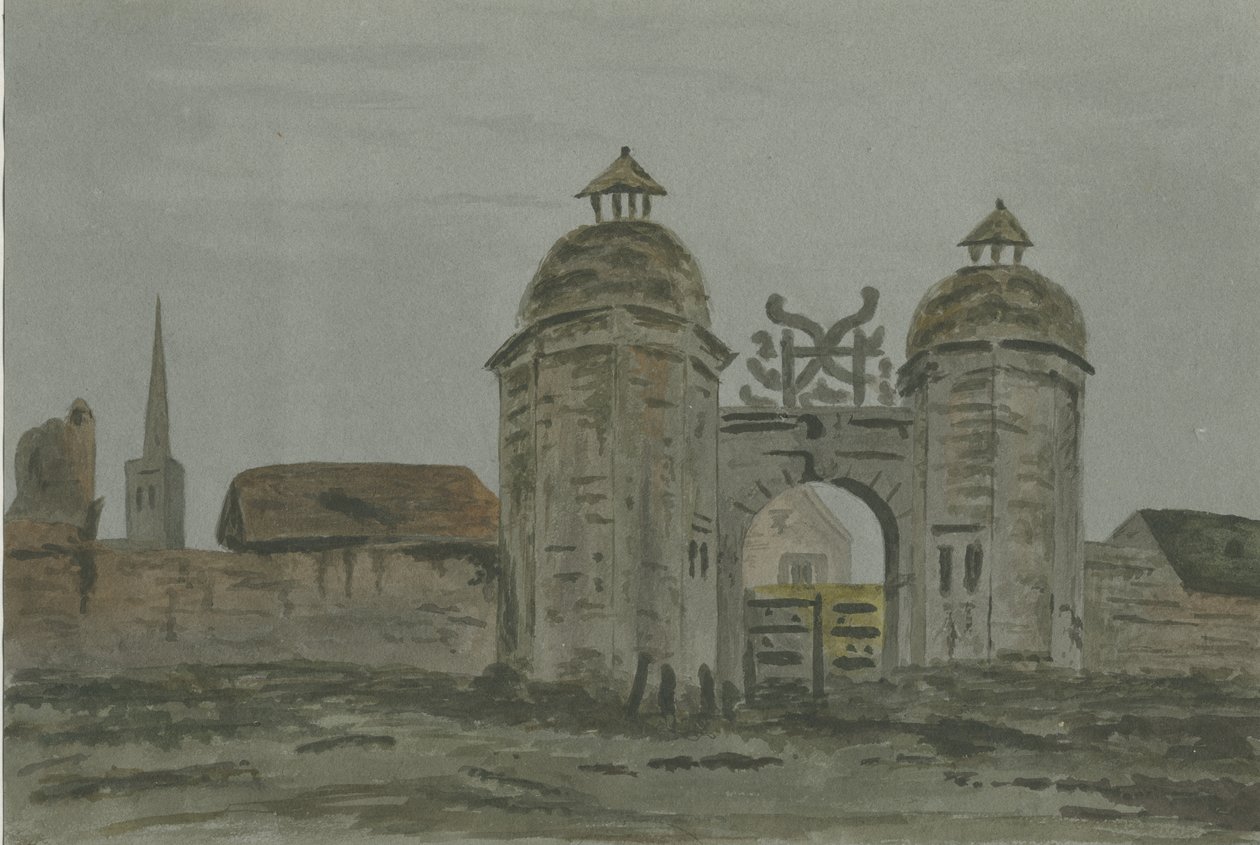Hamstall Ridware Hall - Porters" Lodge: akvarellmålning, och [1824-1882] av Allen Edward Everitt