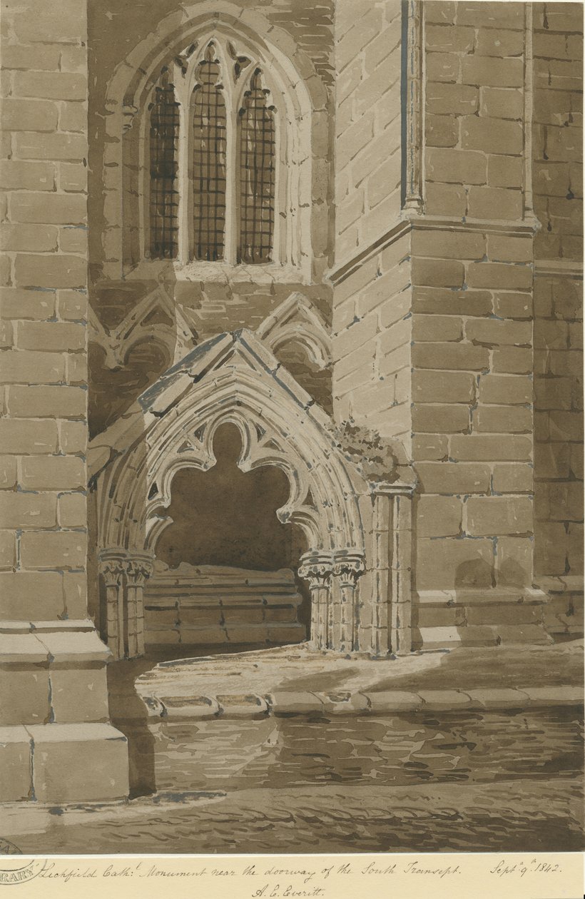 Lichfield Cathedral - South Transept: röd sepiateckning, 9 september 1842 av Allen Edward Everitt