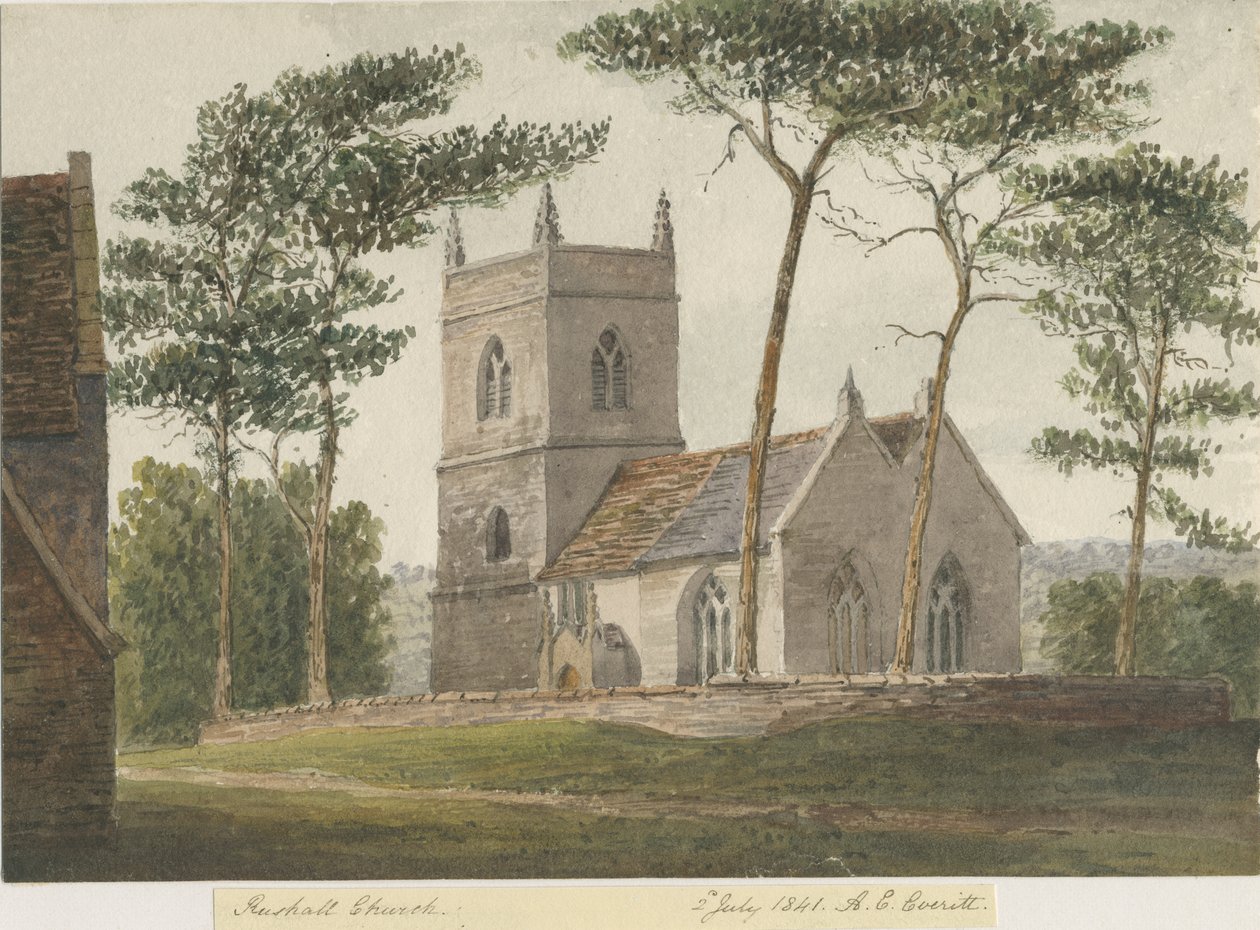 Rushall Church: akvarellmålning, 2 juli 1841 (målning) av Allen Edward Everitt