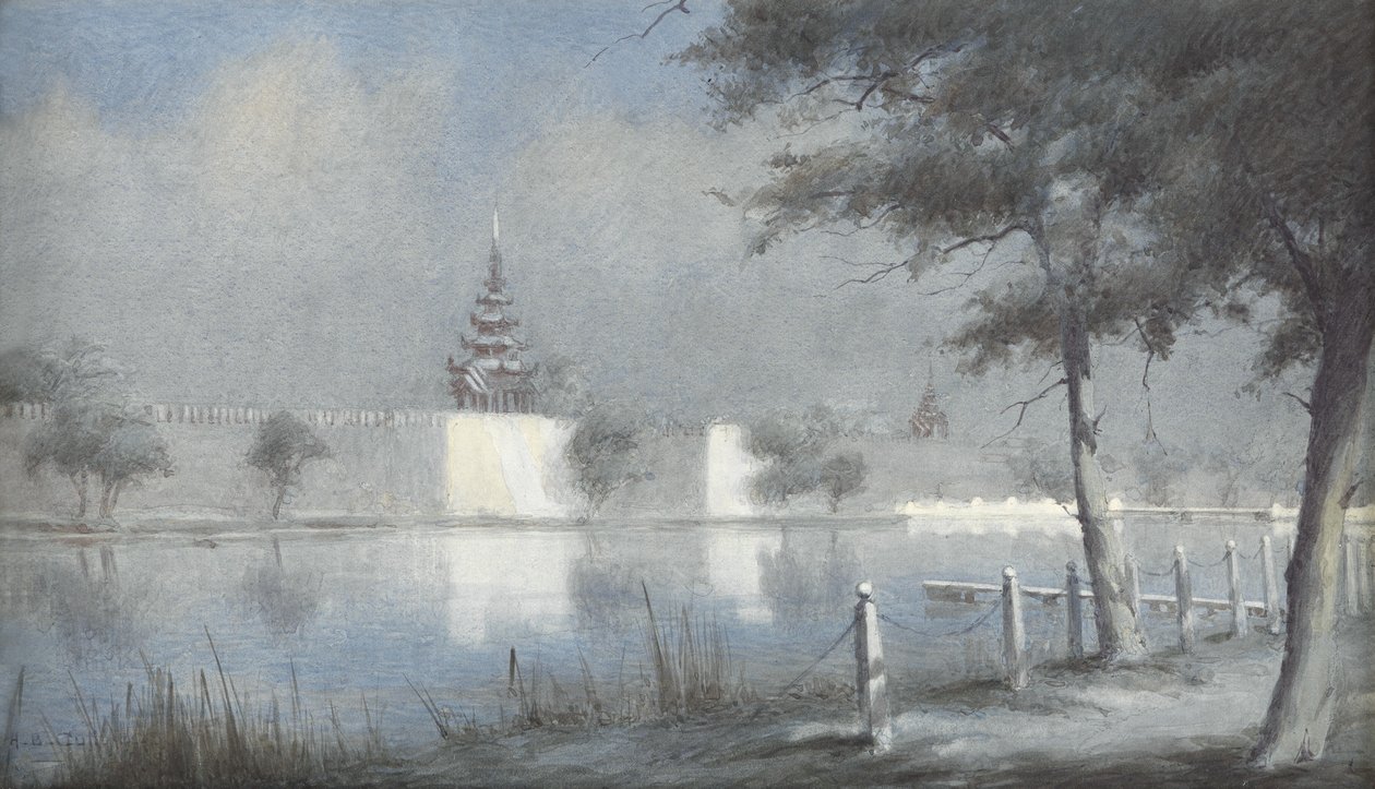 The Moat at Mandalay by Moonlight, 1924 (wc på papper) av Alma Claude Burlton Cull