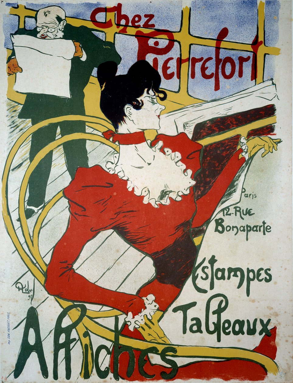 Chez Pierrefort Reklamaffisch för en handlare med tryck, affischer och målningar (affisch) av Almery Lobel Riche