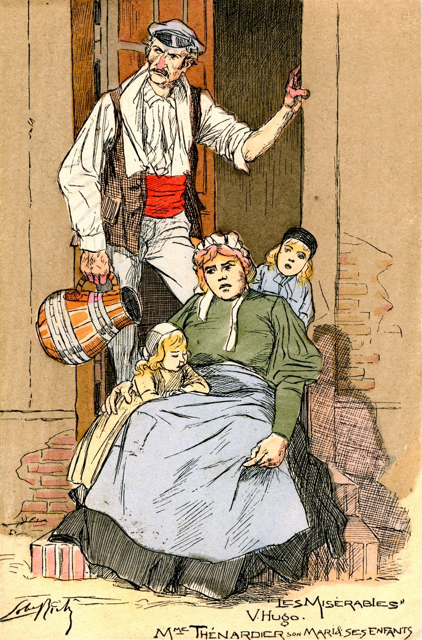 Illustration för les Miserables: Thenardier-familjen (gravyr) av Almery Lobel Riche