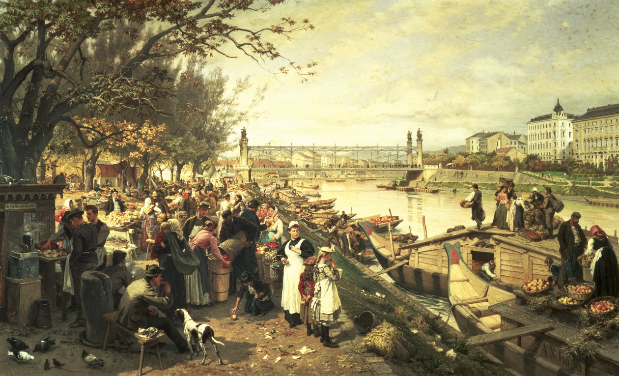 Fruktmarknad i Schazel, nära Maria Theresa-bron, Wien, 1895 av Alois Schonn