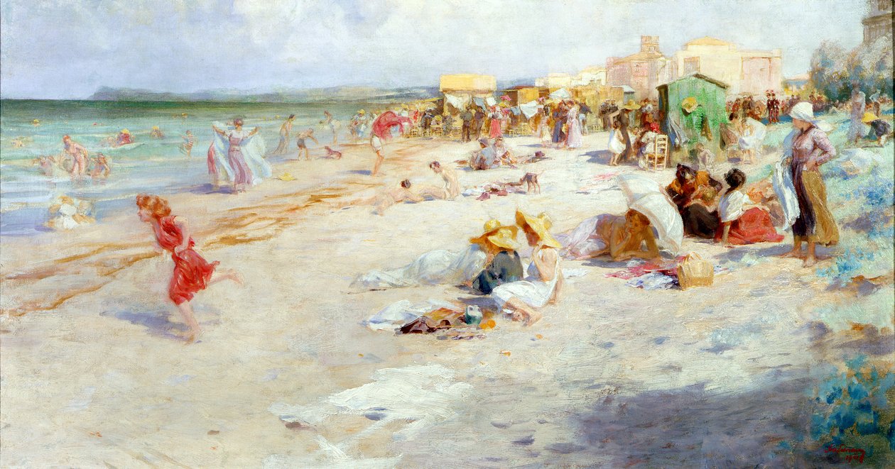 En livlig strand på sommaren av Alois Hans Schram