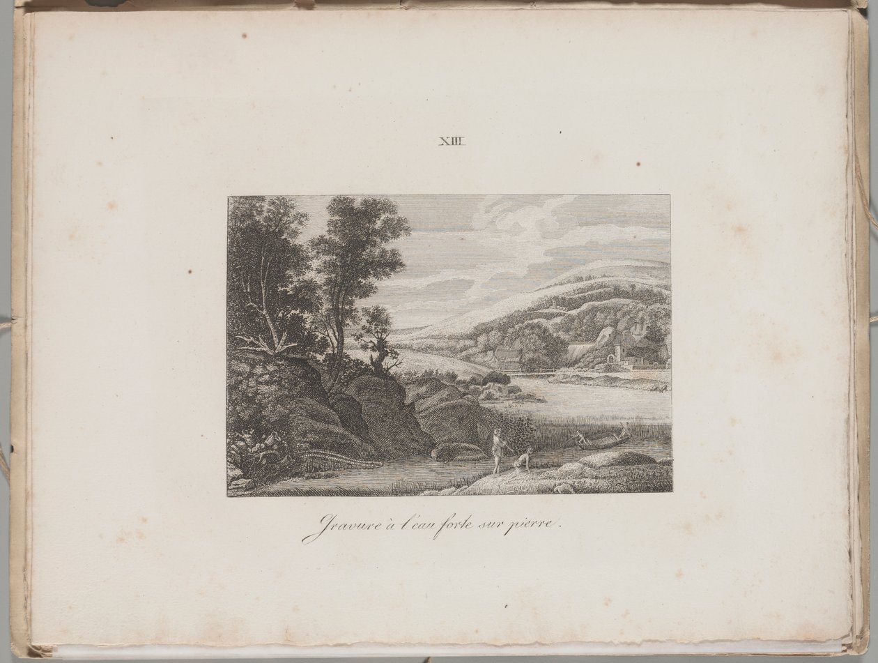 Litografins konst: Flodlandskap, skylt XIII av Alois Senefelder