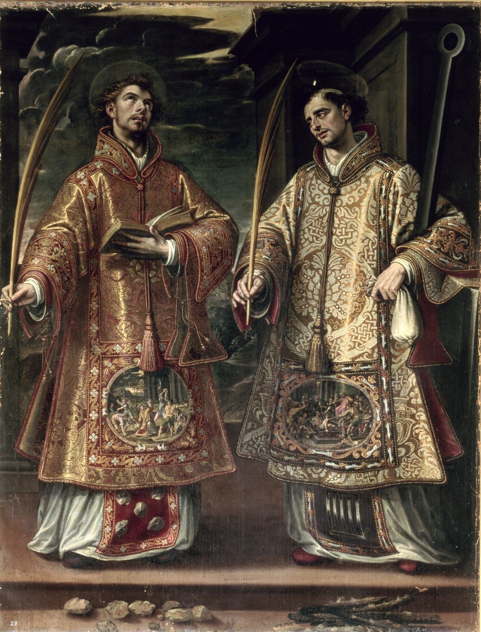 St. Lawrence och St. Stephen, 1580 av Alonso Sánchez Coello
