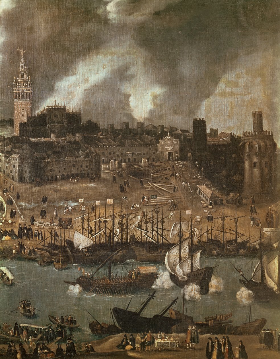 En ekspedition på vej fra Sevilla til Amerika i 1498 (detaljer) swed av Alonso Sánchez Coello