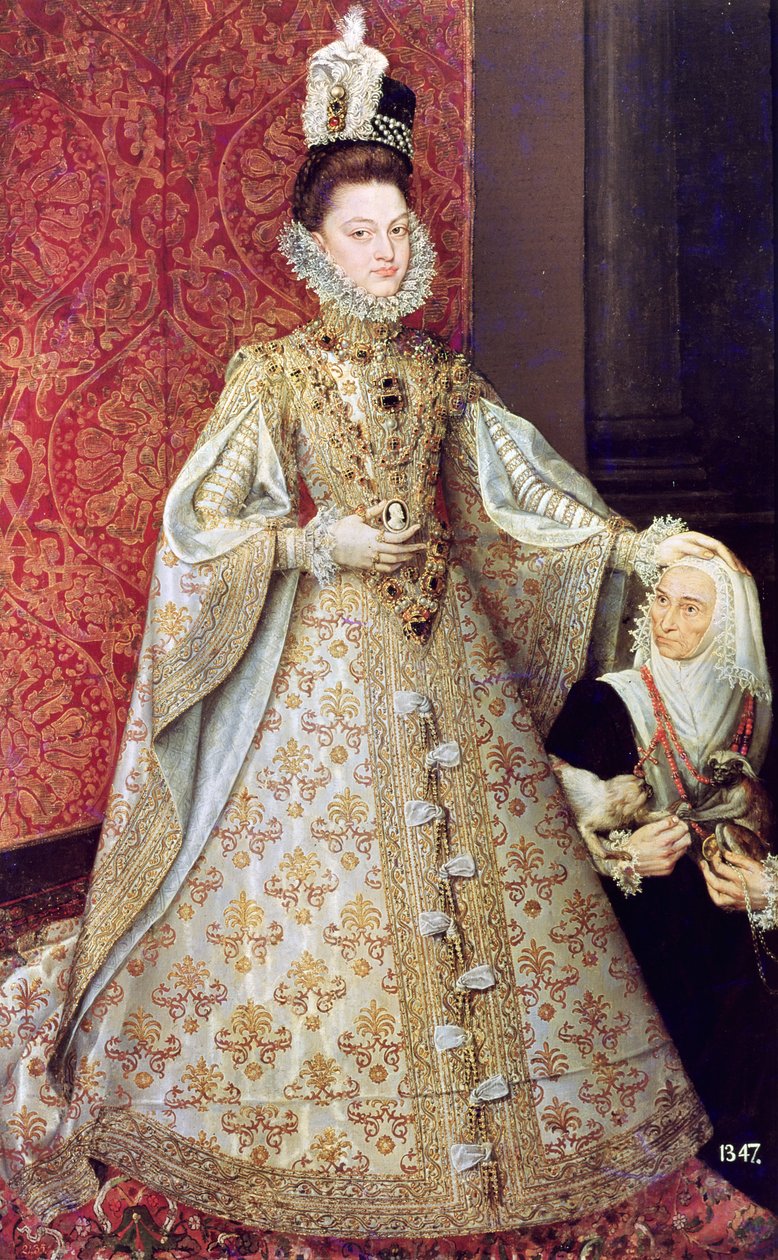 Infanta Isabel Clara Eugenia (1566-1633) med dvärgen, Magdalena Ruiz, ca 1580 av Alonso Sánchez Coello