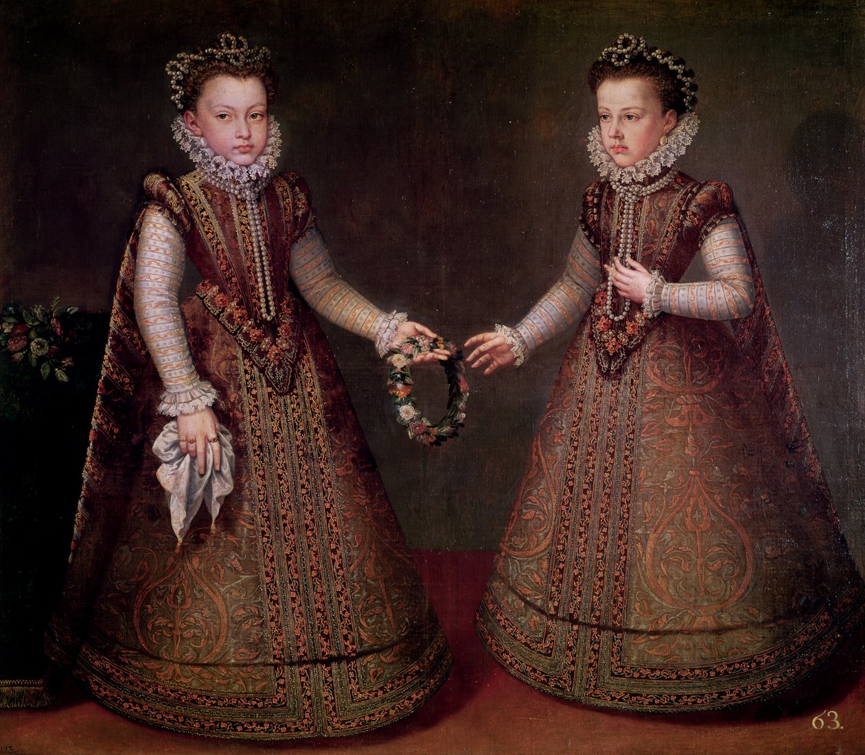 Infantas Isabella Clara Eugenia (1566-1633), guvernör i Nederländerna och Catalina Micaela (1567-97), hertiginna av Savojen, 1575 av Alonso Sánchez Coello