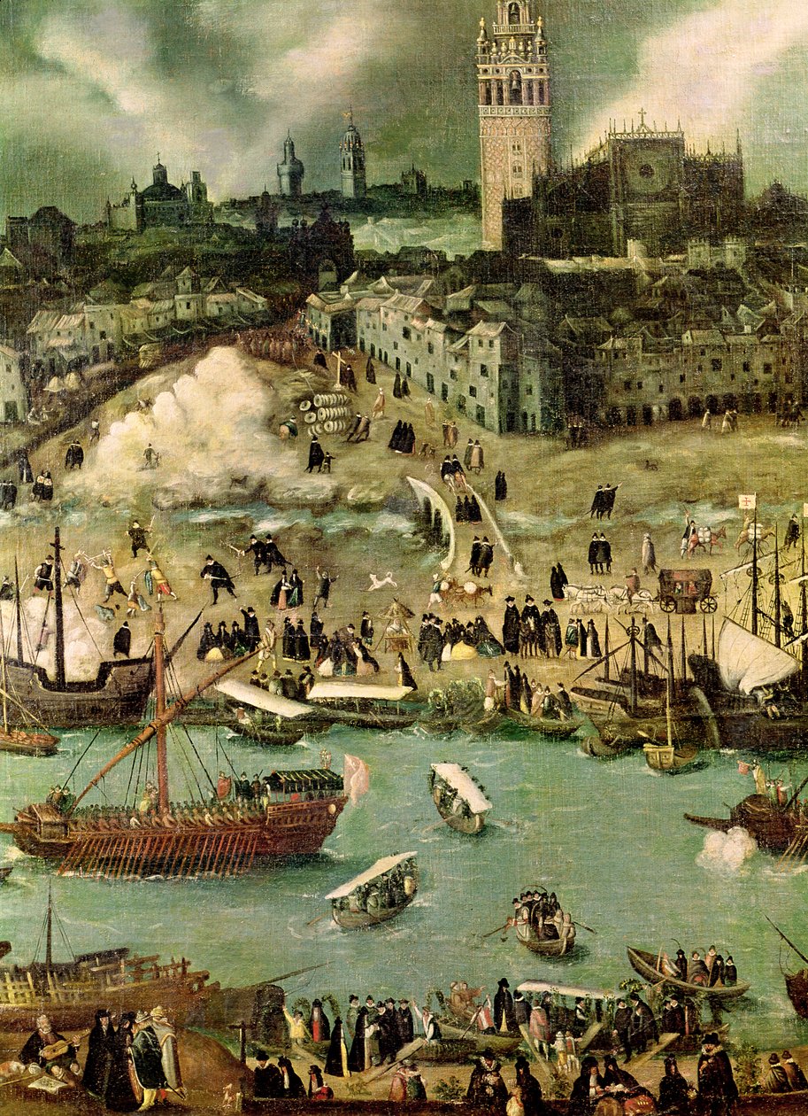 Sevillas hamn, ca 1590 (detaljer) av Alonso Sánchez Coello