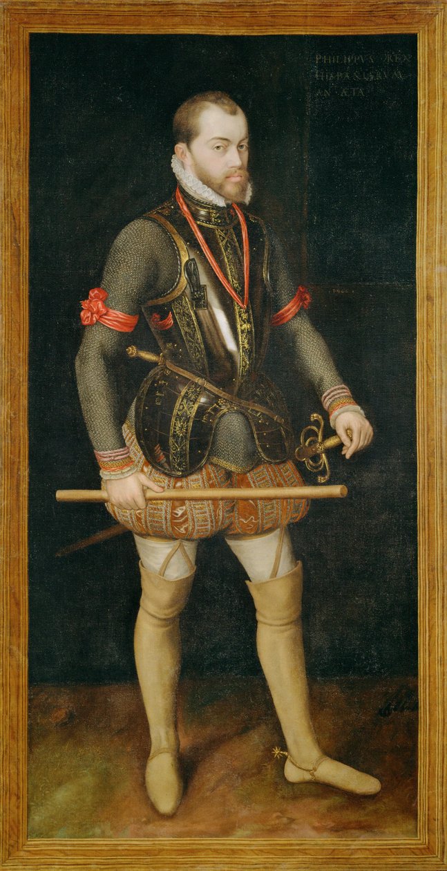 Kung Felipe II, son till kejsar Karl V och kung av Spanien ... (målning på duk) av Alonso Sánchez Coello