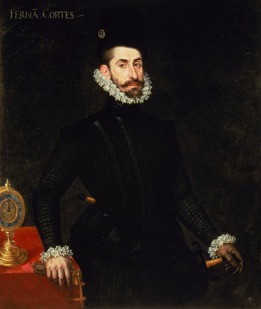 Porträtt av Hernan Cortes (olja på duk) av Alonso Sánchez Coello