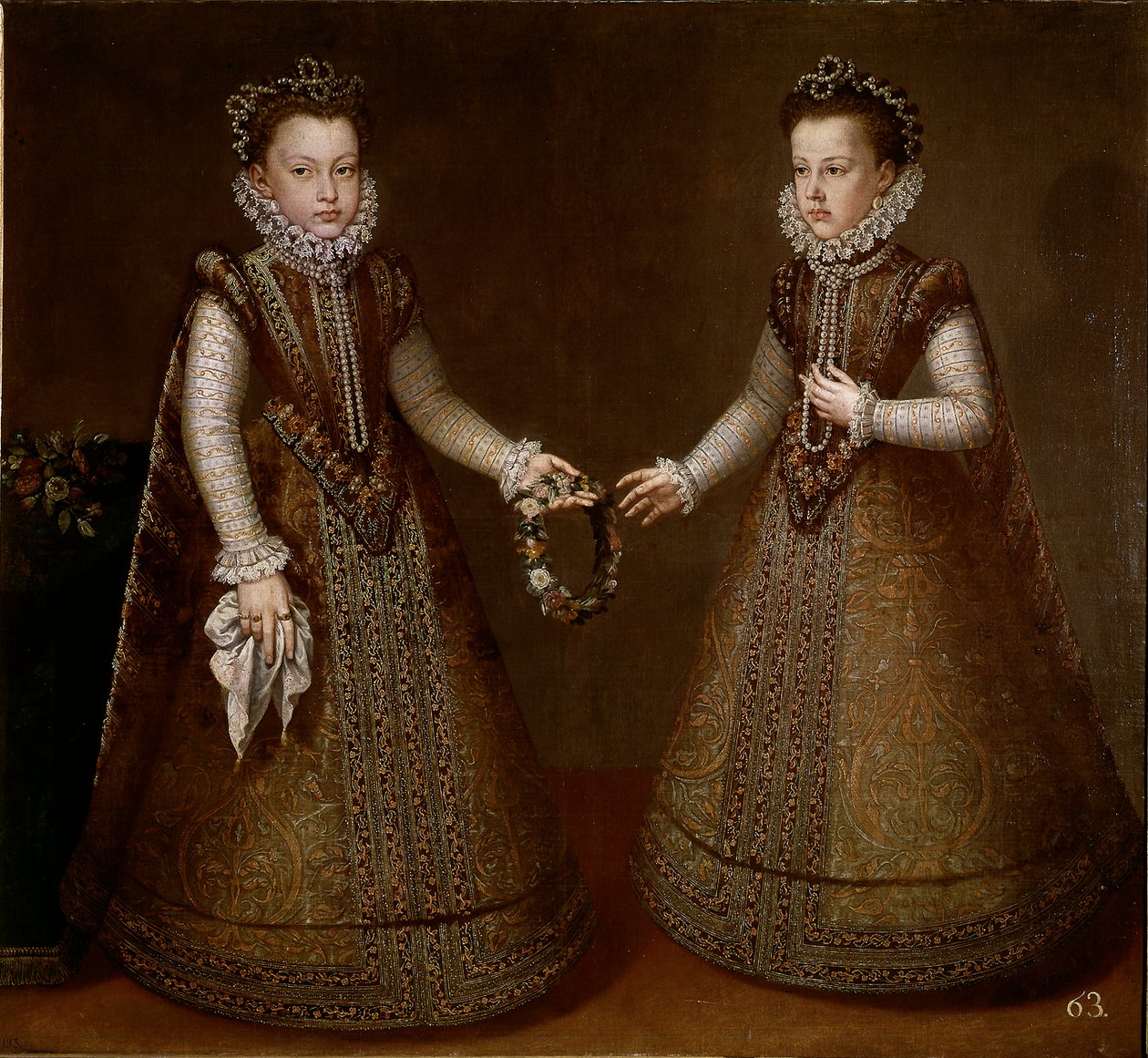 Porträtt av Isabella och Catherine, döttrar till kung Filip II (1527-1598) av Spanien Målning av Alonso Sanchez-Coello (Sanchez Coello) (cirka 1531-1588) 1570 runt Madrid, Pradomuseet av Alonso Sánchez Coello