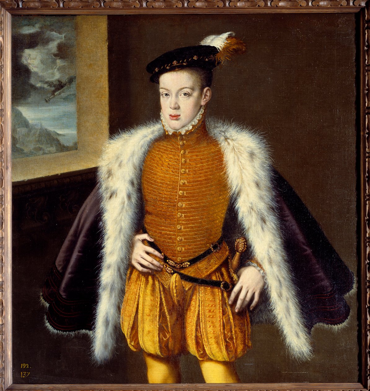 Porträtt av prins Don Carlos (1545-1568) son till Filip II. Målning av Alonso Sanchez Coello (1531-1588) Ec. Esp. av Alonso Sánchez Coello