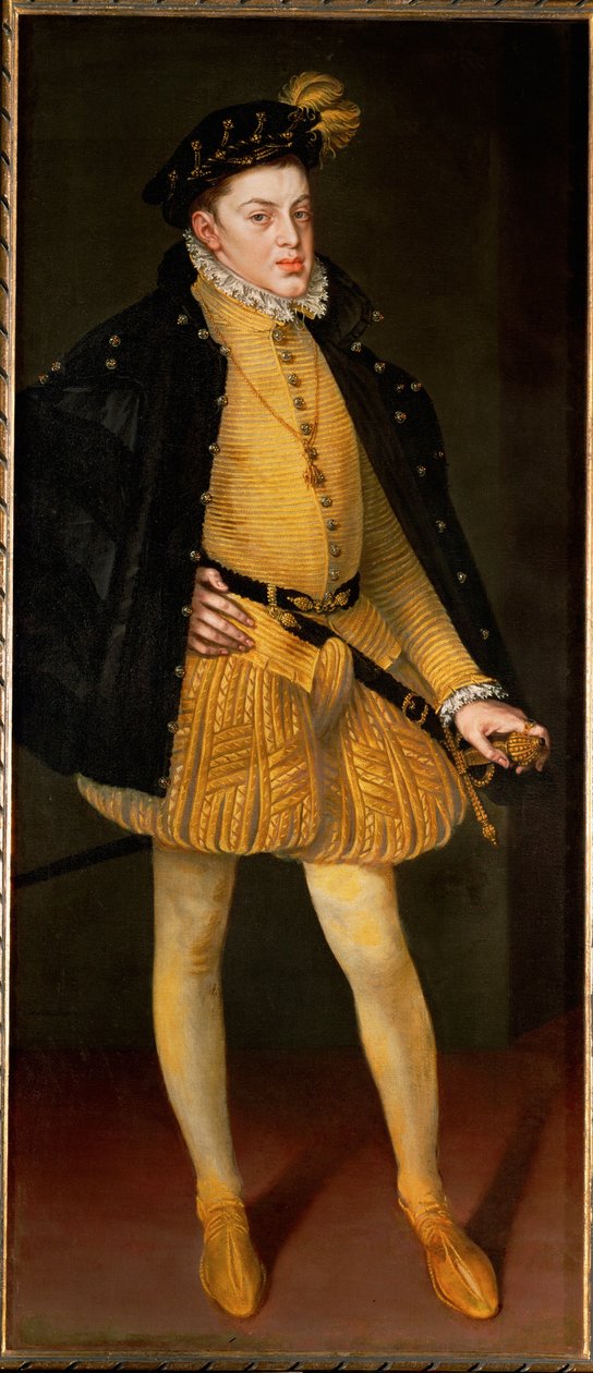 Spädbarnet Don Carlos, son till Filip II och hans första hustru och kusin Maria av Portugal ... (målning på duk) av Alonso Sánchez Coello
