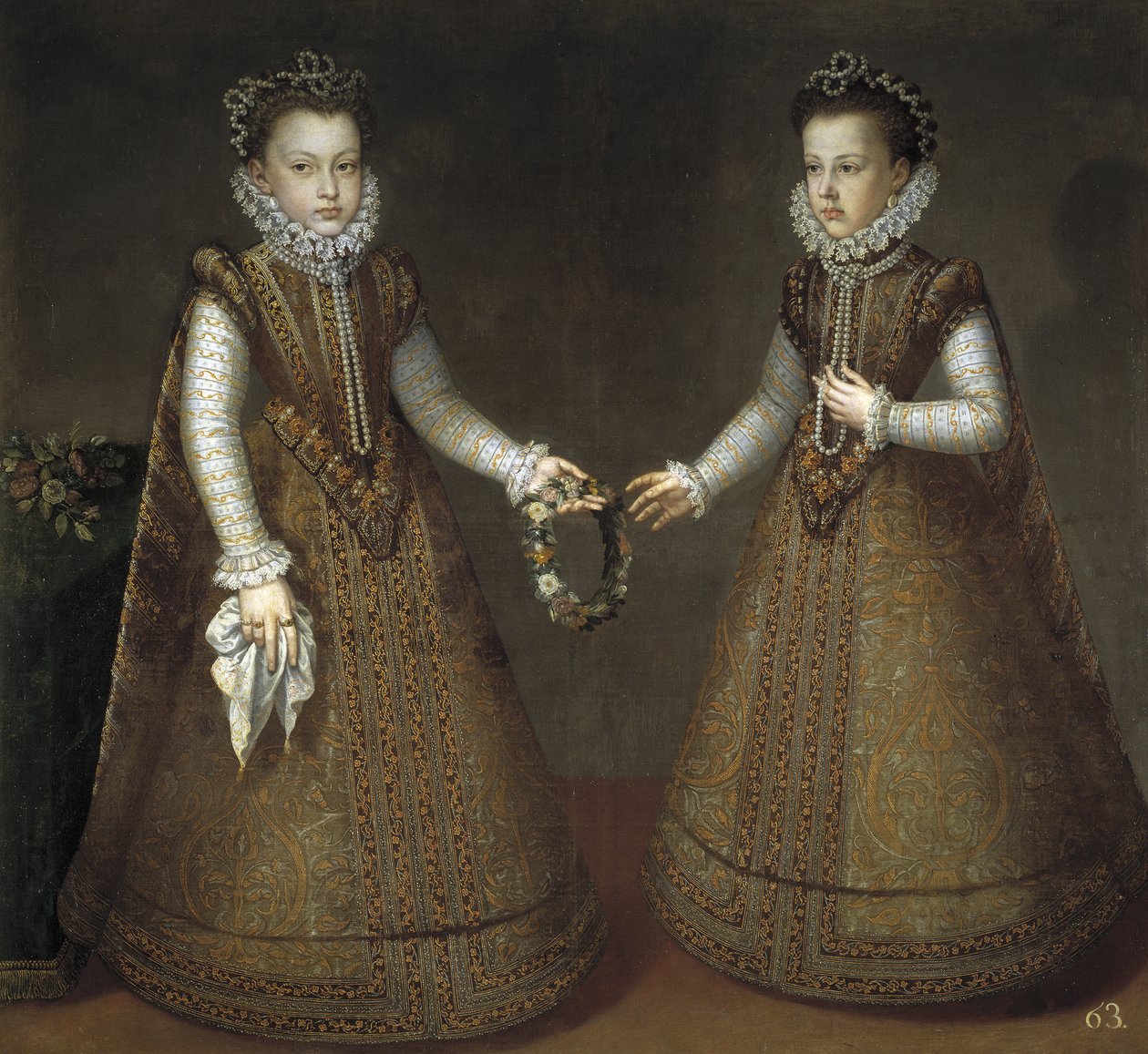 Infantas Isabel Clara Eugenia 1566-1633 och Catherine Michelle av Spanien 1567-1597, ca. 1575 av Alonso Sánchez Coello