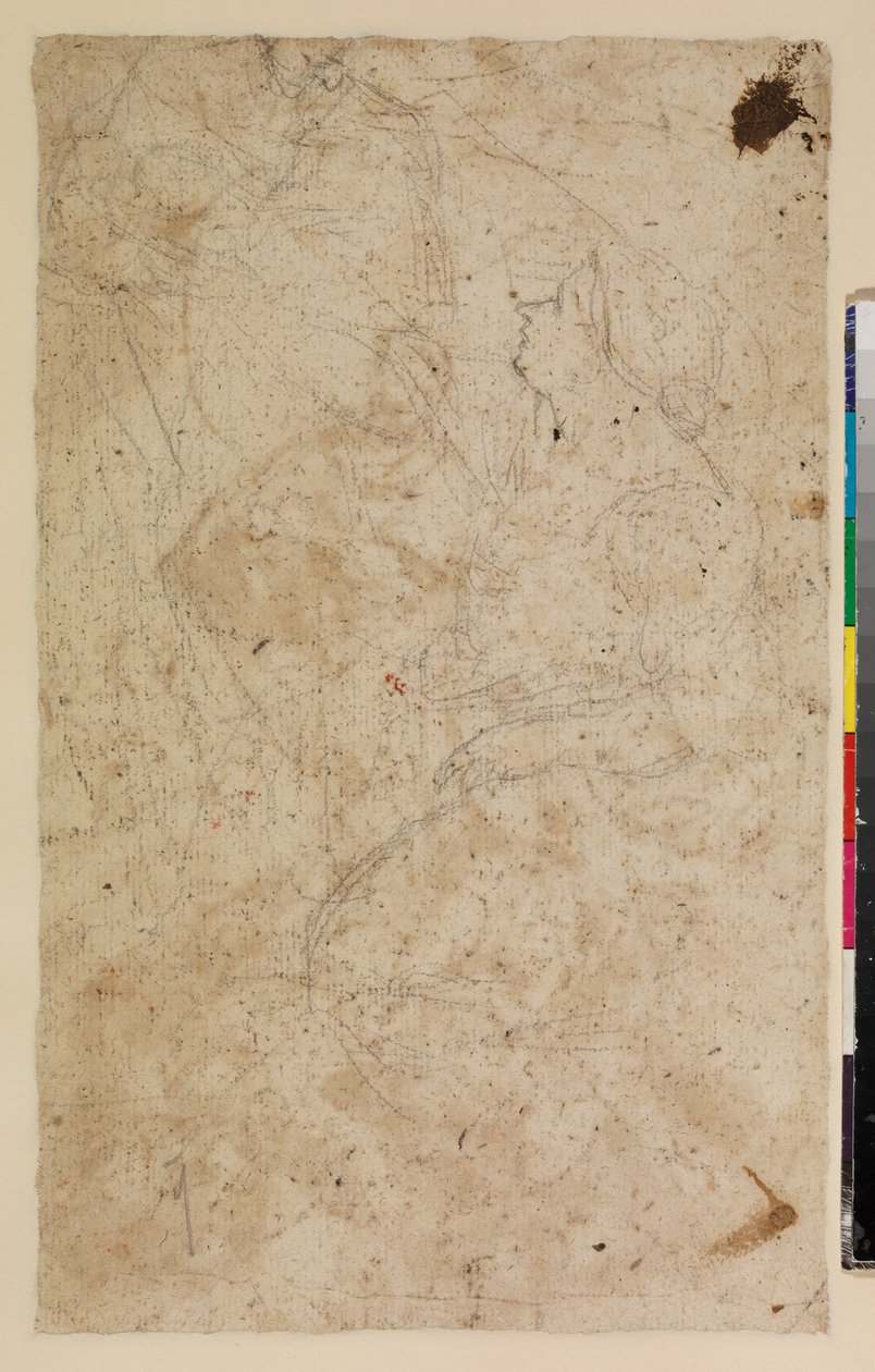Figurstudier med en knästående kvinna i profil, tergo, 1600-talet av Alonso del Arco