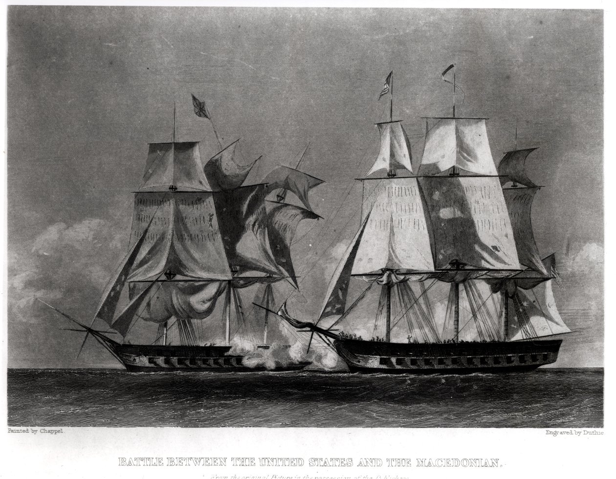Slaget mellan USA och Makedonien, 30 oktober 1812, graverad av Duthie av Alonzo Chappel