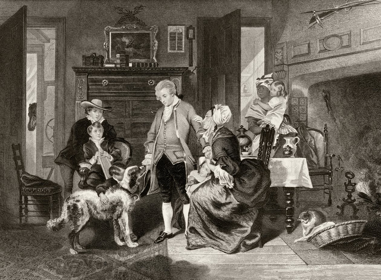 George Washington hör sin mor övertyga honom om att inte gå till sjöss som midskepp, från "Life and Times of Washington", volym I, publicerad 1857 av Alonzo Chappel
