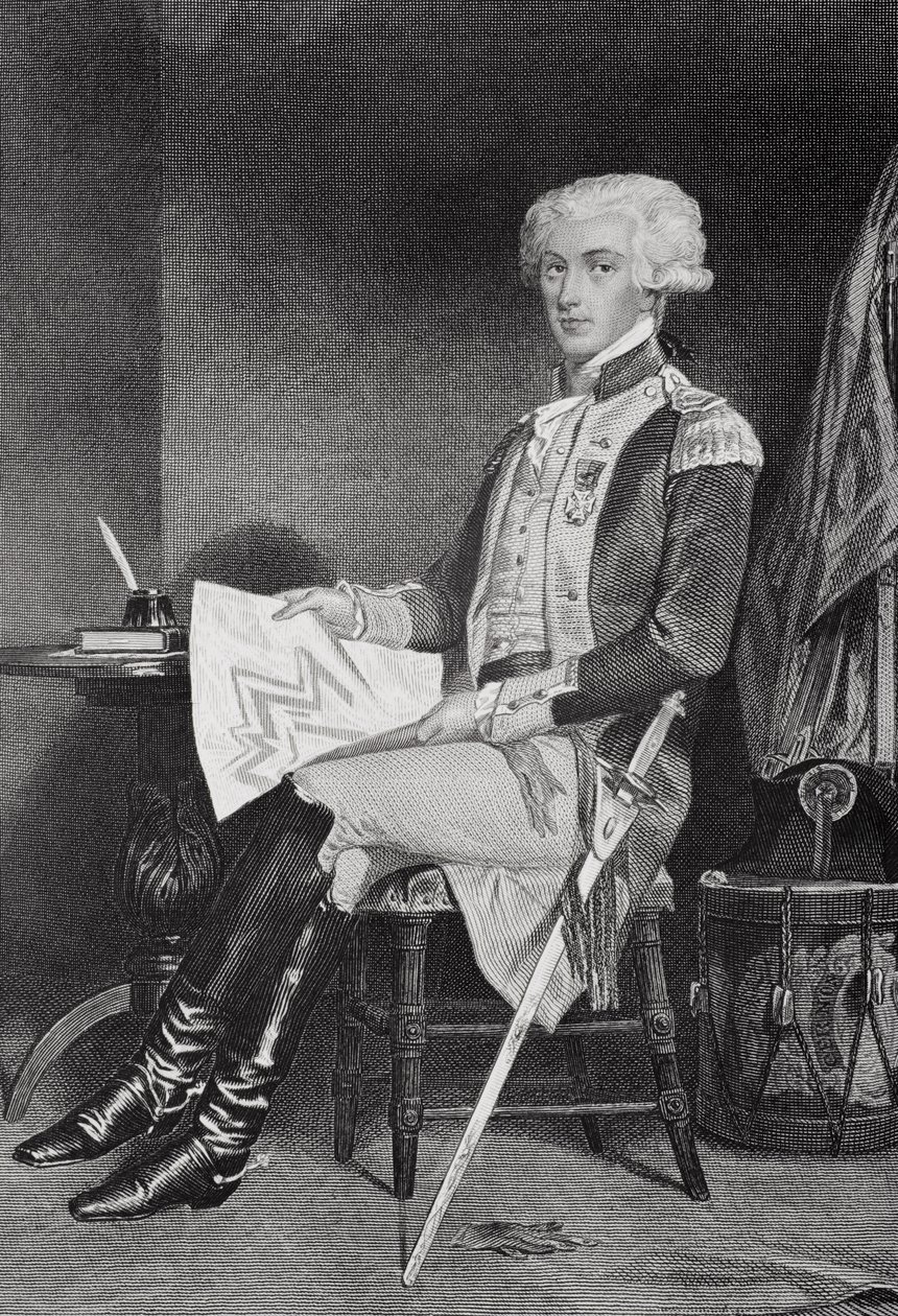 Porträtt av Marie-Joseph-Paul-Yves-Roch-Gilbert Du Motier, Marquis de La Fayette (eller Lafayette) (1757-1834) av Alonzo Chappel