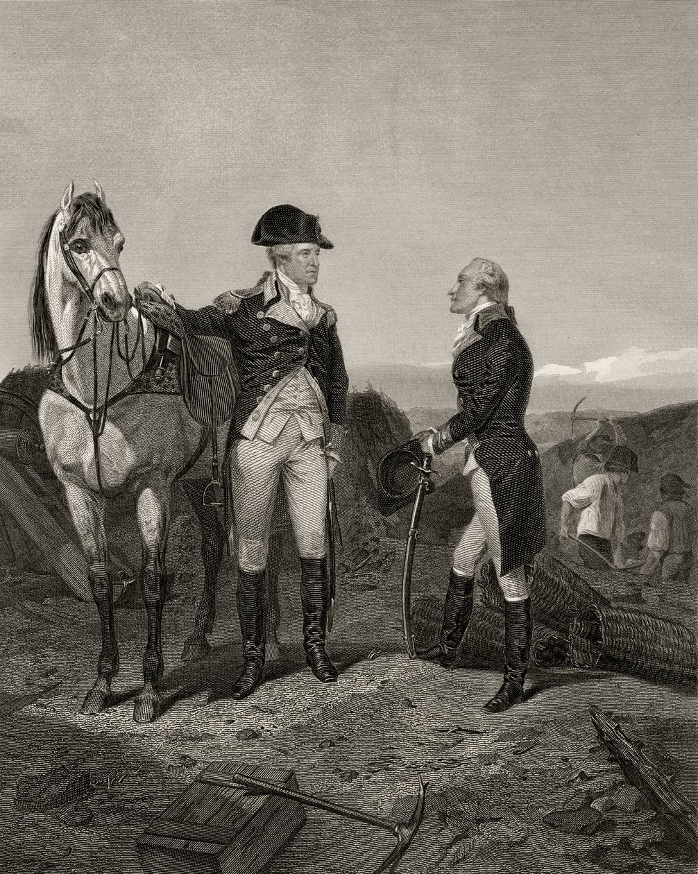 Första mötet mellan George Washington och Alexander Hamilton, från "Life and Times of Washington", volym I, publicerad 1857 av Alonzo Chappel