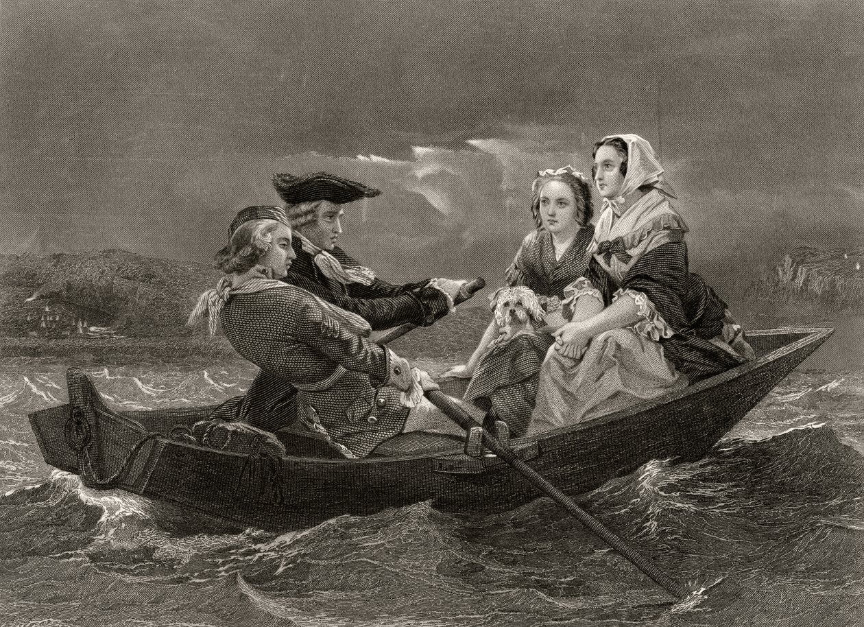 Lady Harriet Ackland på väg för att besöka General Gates läger, från "Life and Times of Washington", volym I, publicerad 1857 av Alonzo Chappel