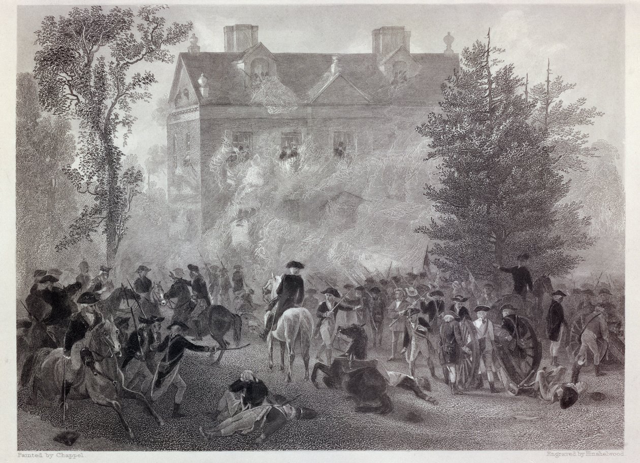Slaget vid Germantown vid Chew House 1777, graverat av Robert Hinshelwood (1812-c.75) c.1860 av Alonzo Chappel
