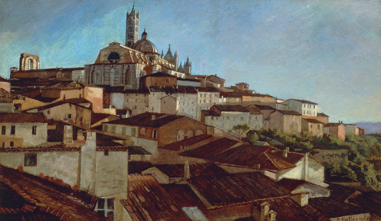 Siena, av Alfonso Hollaender (1845-1923), olja på duk på kartong, 31x51 5 cm av Alphons Hollaender