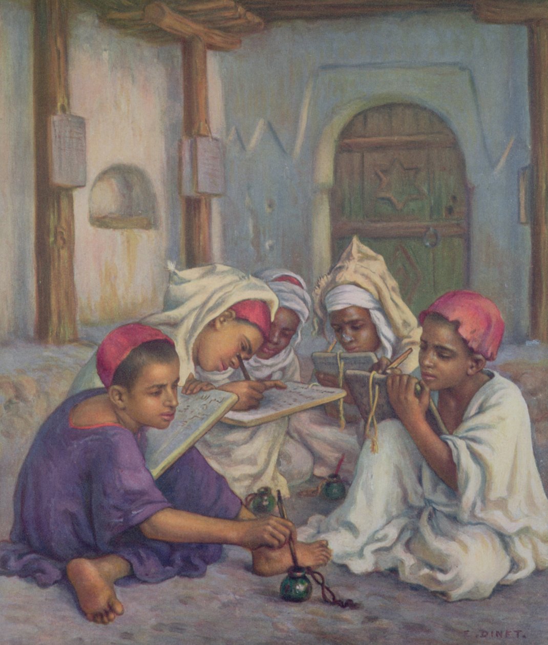 Skrivlektion i en koranskola i en algerisk by, 1918 av Alphonse Etienne Dinet
