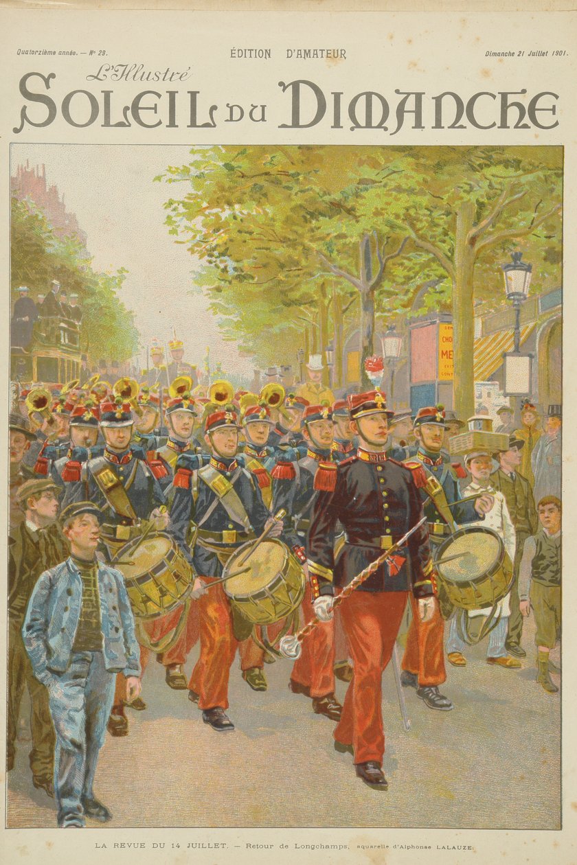 Recension av den 14 juli, illustration från omslaget till "Soleil du Dimanche" 21 juli 1901 av Alphonse Lalauze