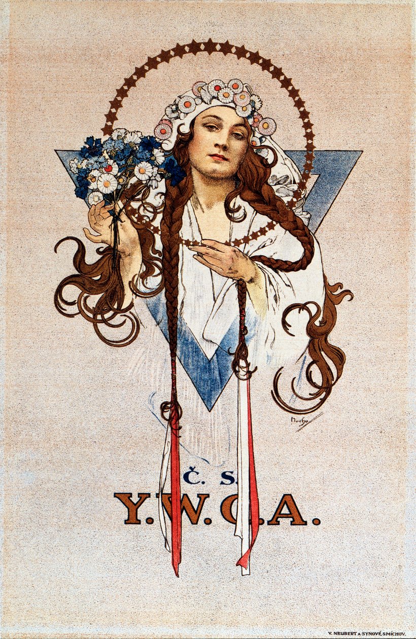 Tjeckoslovakiska KFUK-affischen för Young Womens Christian Association YWCA i Tjeckoslovakien Litografi av Alphonse Mucha (1860-1939) 1922 Dim 54x82 cm Privat samling av Alphonse Mucha