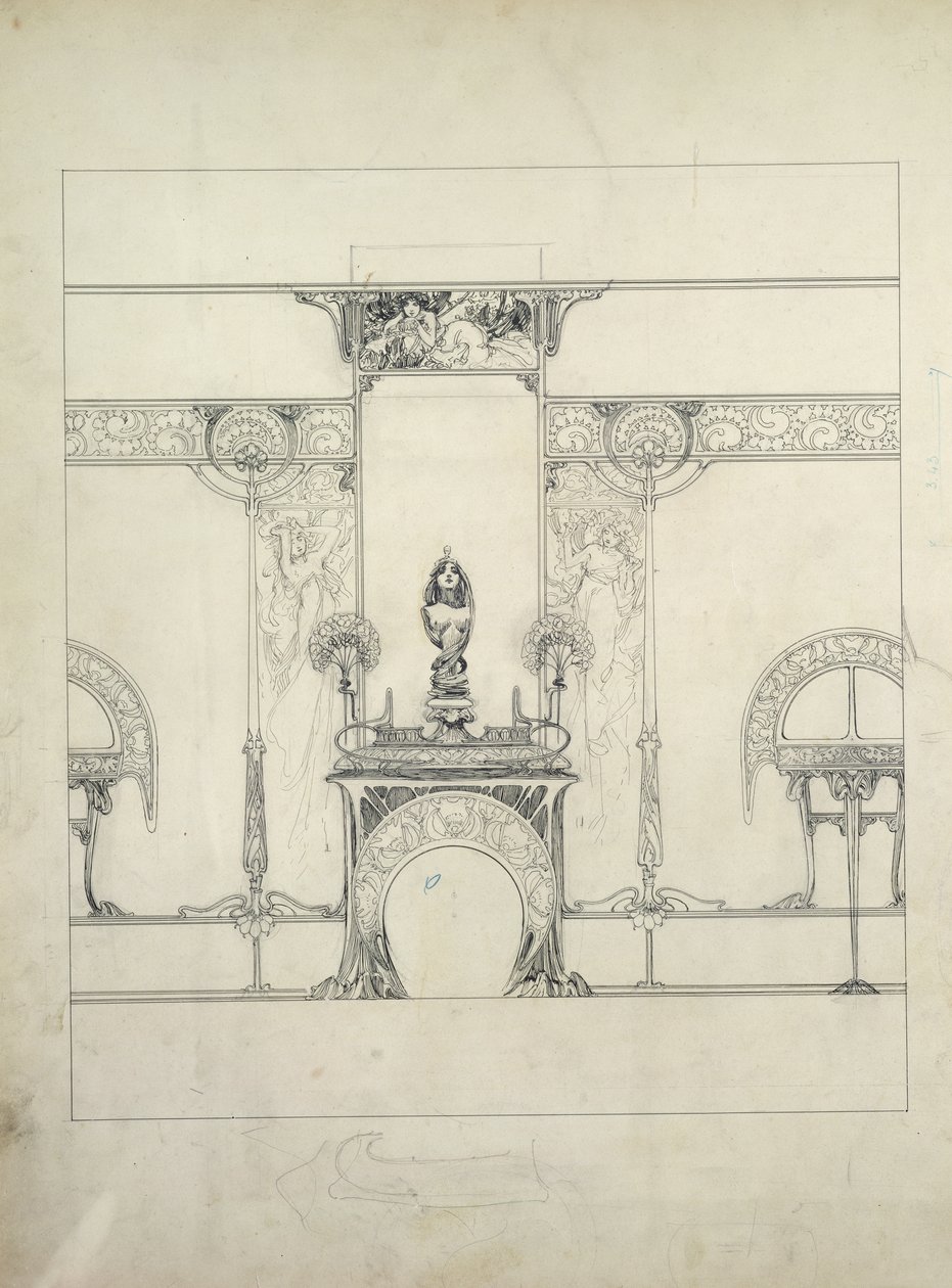 Design för inredningen av Fouquet-juvelerarna, 6 rue Royale, Paris av Alphonse Mucha