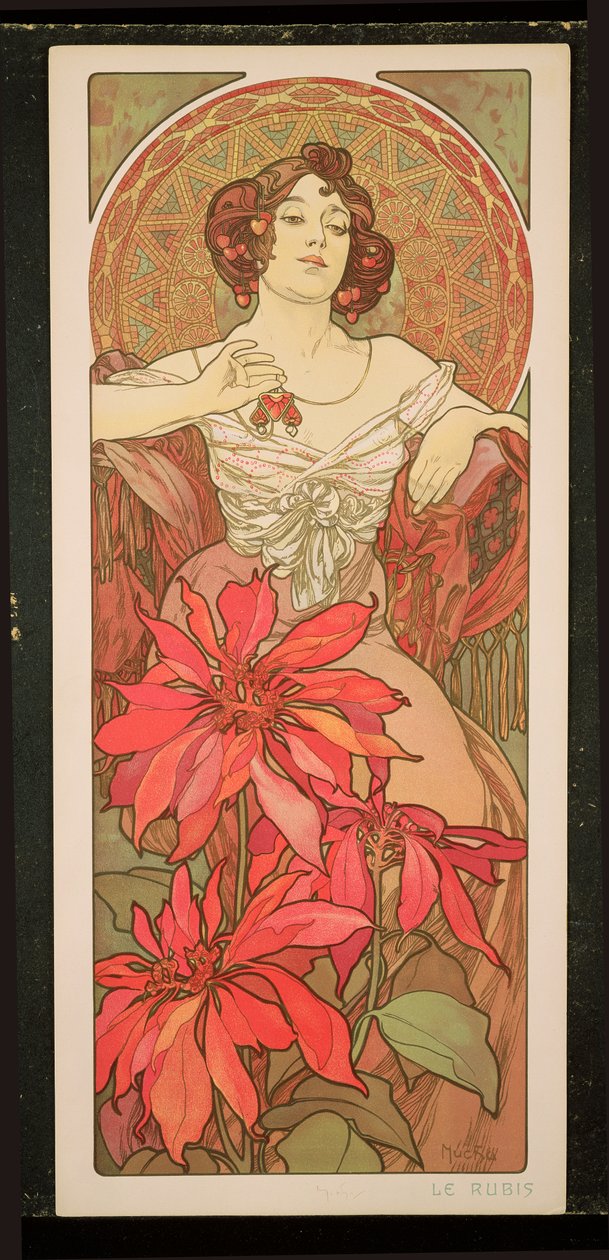 Ädelstenarna: Ruby, 1900 av Alphonse Mucha