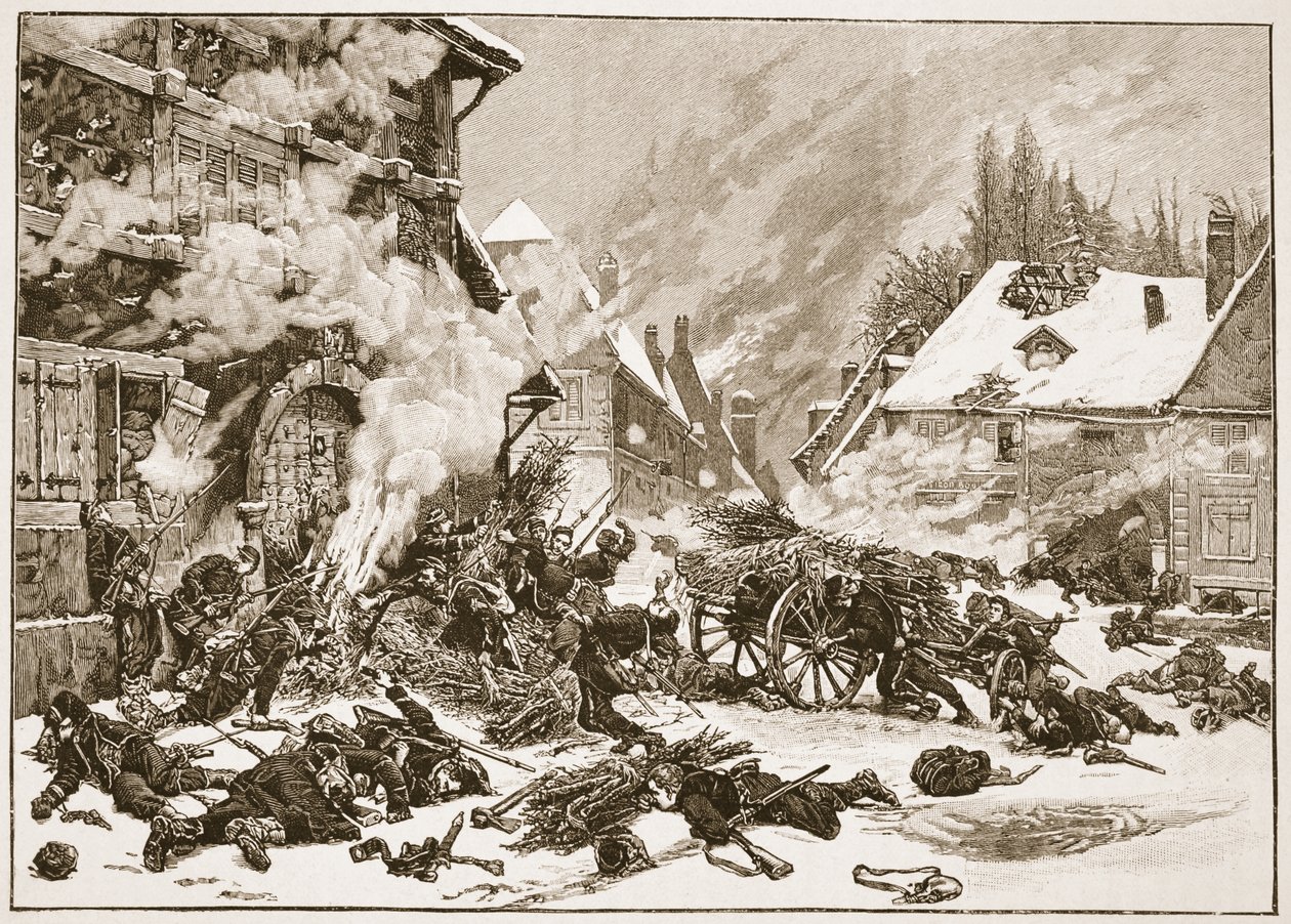 En incident i slaget vid Villersexel, illustration från "Battles of the Nineteenth Century" av Archibald Forbes, G.A. Henty och major Arthur Griffiths av Alphonse Marie de Neuville
